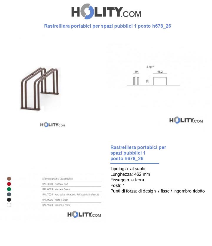 Rastrelliera portabici per spazi pubblici 1 posto h678_26