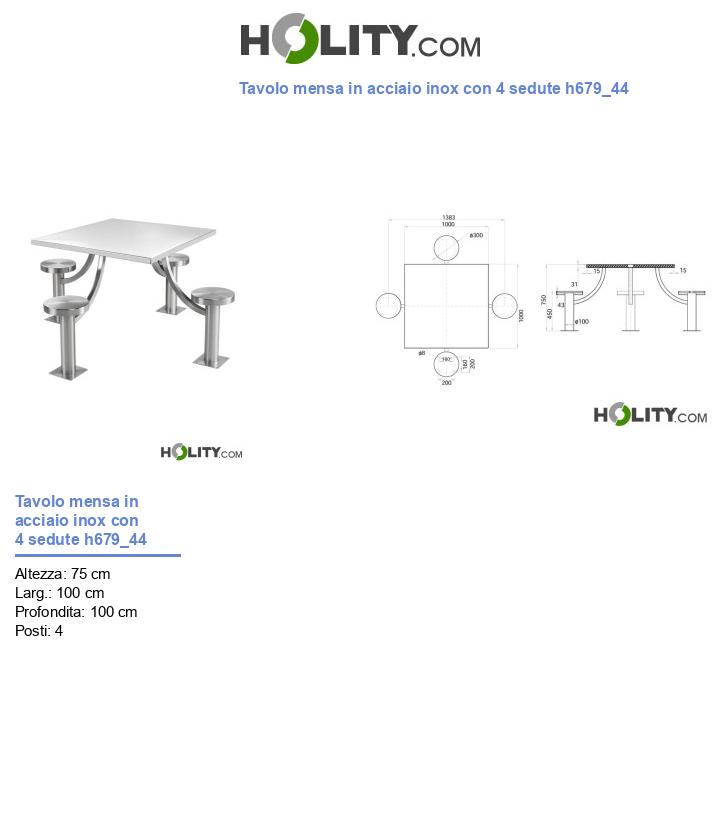 Tavolo mensa in acciaio inox con 4 sedute h679_44
