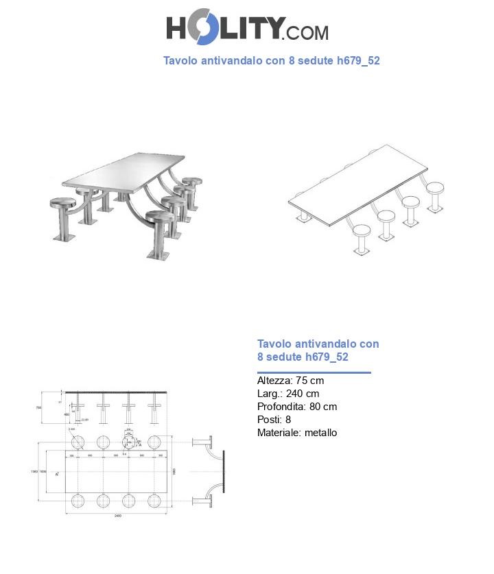 Tavolo antivandalo con 8 sedute h679_52