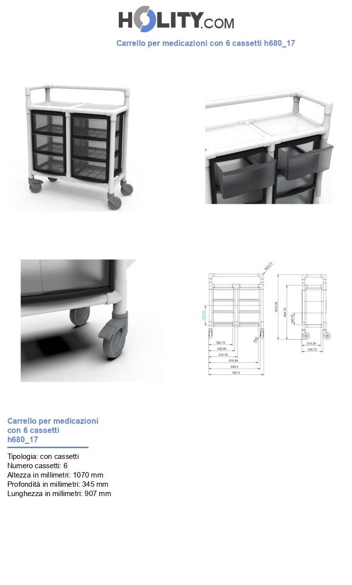 Carrello per medicazioni con 6 cassetti h680_17