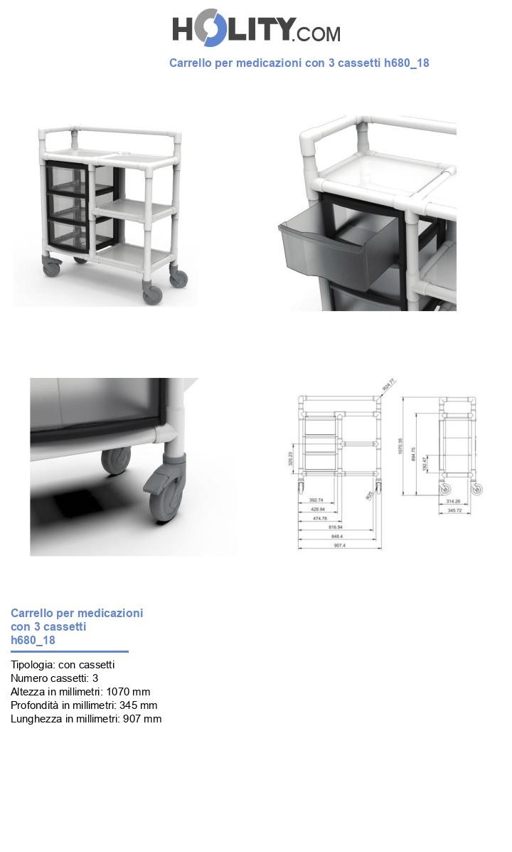Carrello per medicazioni con 3 cassetti h680_18