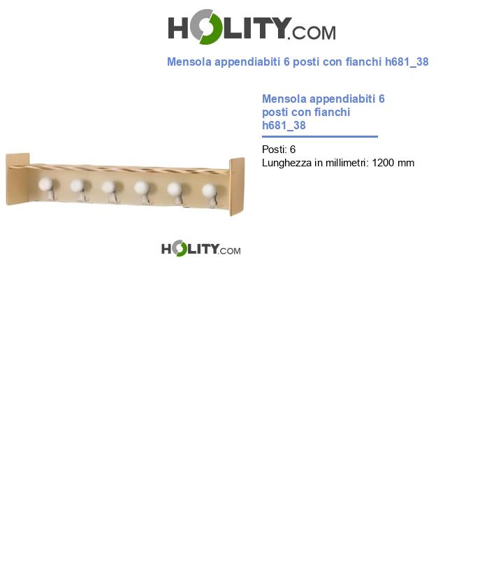 Mensola appendiabiti 6 posti con fianchi h681_38