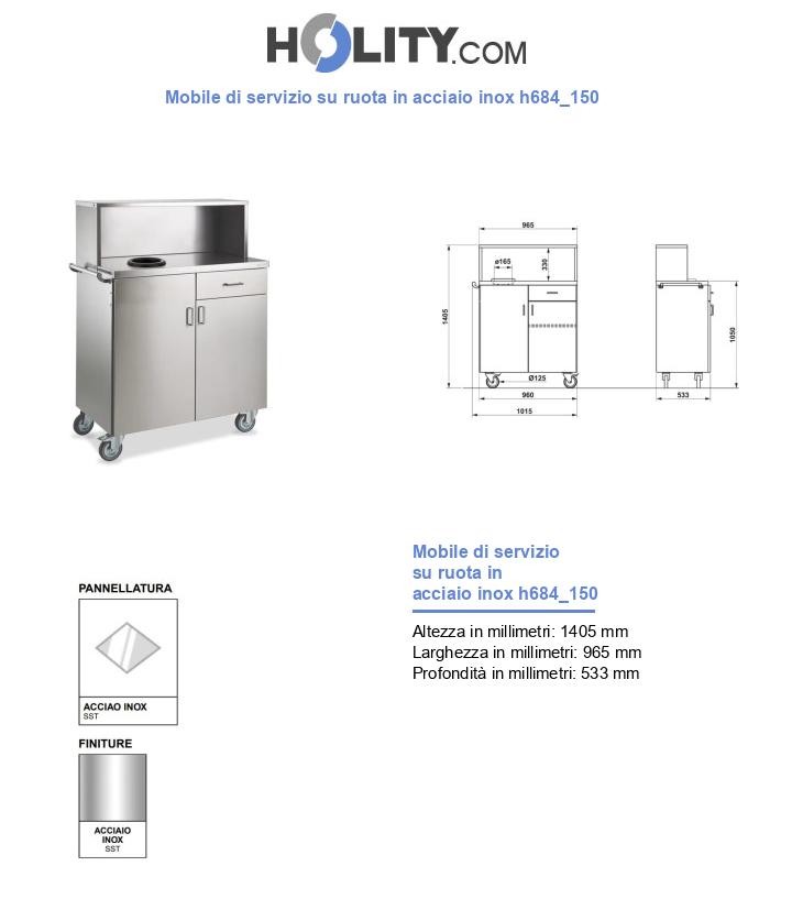 Mobile di servizio su ruota in acciaio inox h684_150