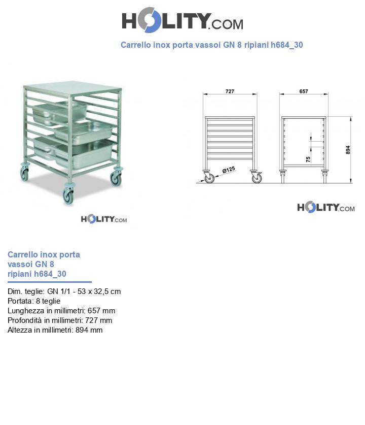 Carrello inox porta vassoi GN 8 ripiani h684_30