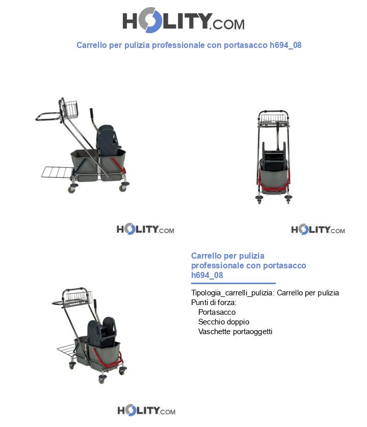 Carrello per pulizia professionale con portasacco h694_08