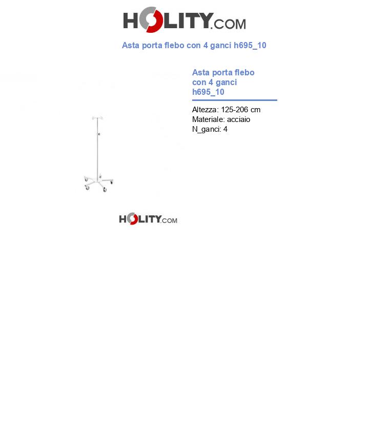 Asta porta flebo con 4 ganci h695_10