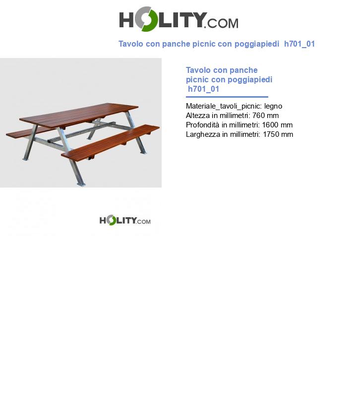 Tavolo con panche picnic con poggiapiedi  h701_01