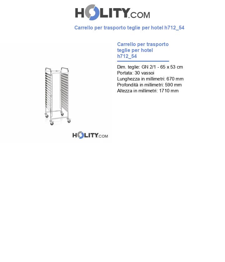 Carrello per trasporto teglie per hotel h712_54