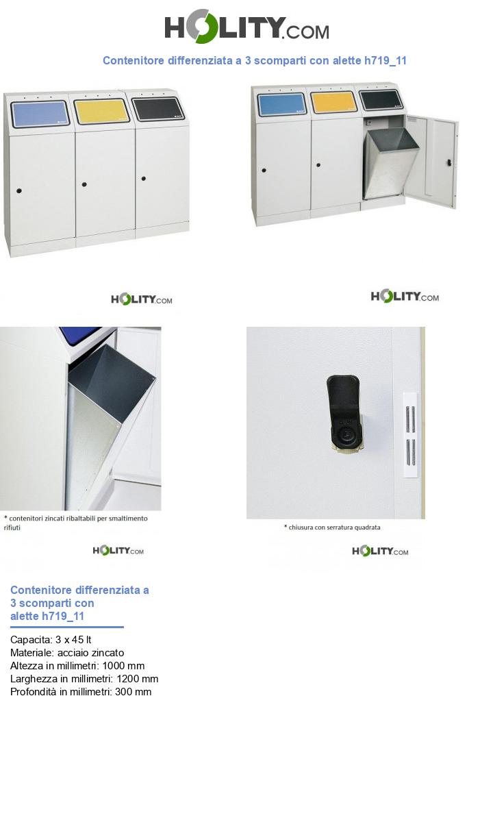 Contenitore differenziata a 3 scomparti con alette h719_11