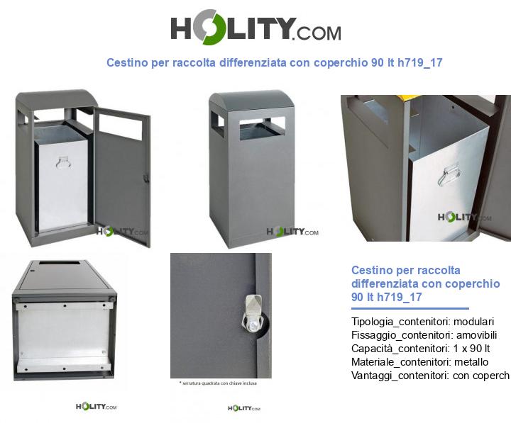 Cestino per raccolta differenziata con coperchio 90 lt h719_17
