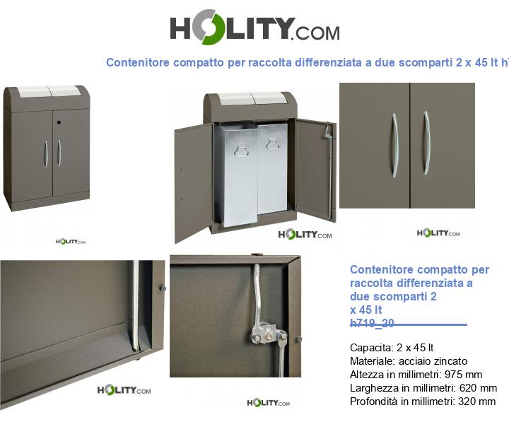 Contenitore compatto per raccolta differenziata a due scomparti 2 x 45 lt h719_20