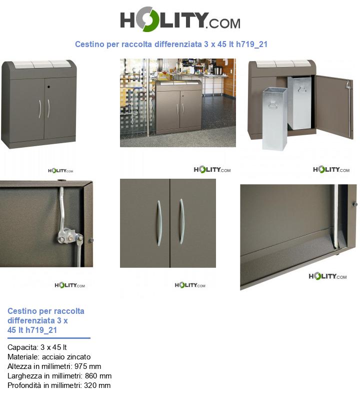 Cestino per raccolta differenziata 3 x 45 lt h719_21