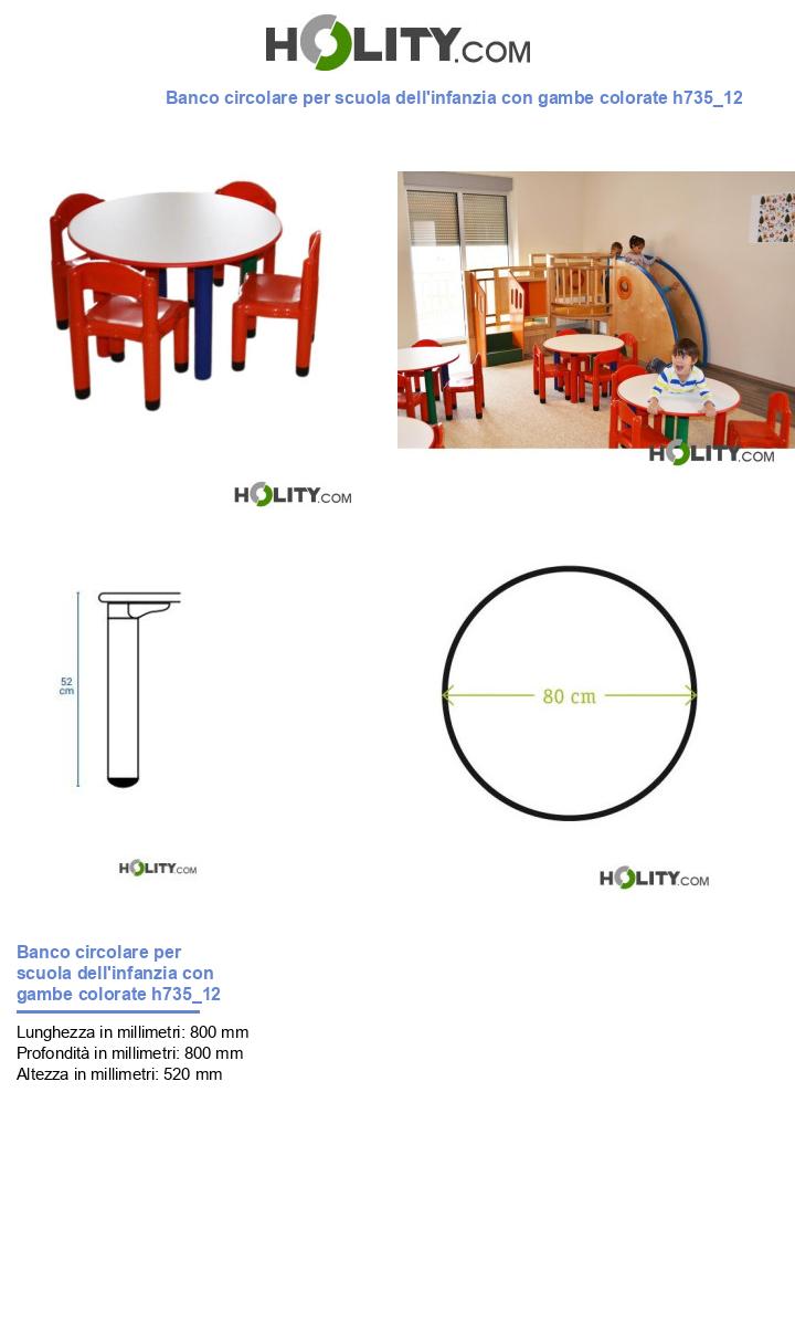Banco circolare per scuola dell'infanzia con gambe colorate h735_12