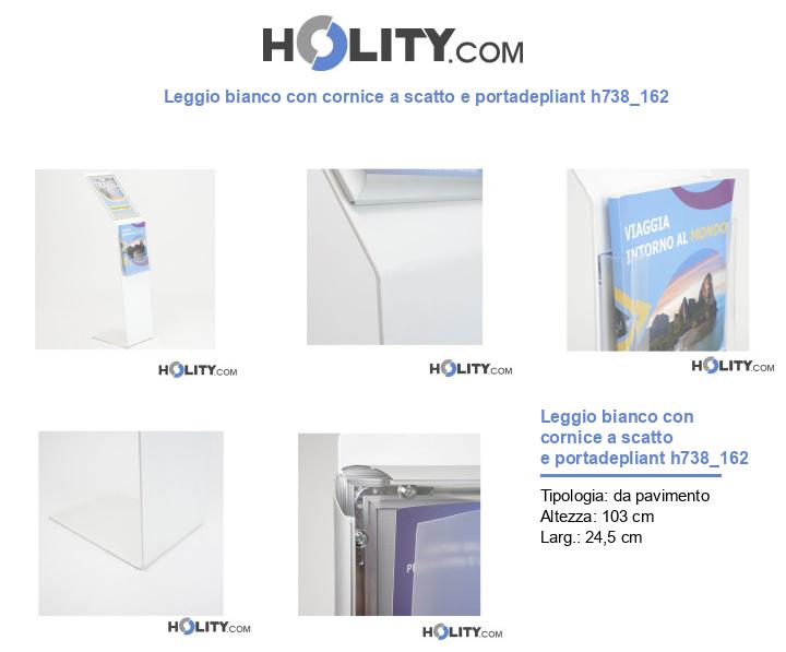 Leggio bianco con cornice a scatto e portadepliant h738_162