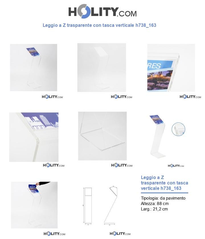 Leggio a Z trasparente con tasca verticale h738_163