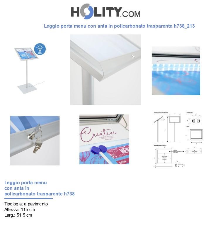 Leggio porta menu con anta in policarbonato trasparente h738_213