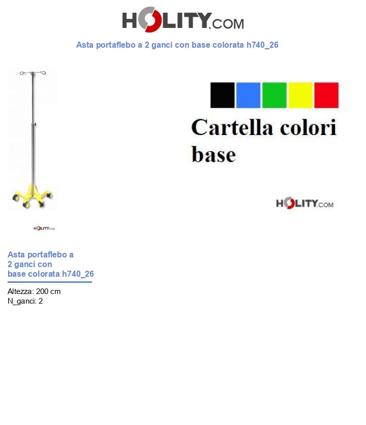 Asta portaflebo a 2 ganci con base colorata h740_26