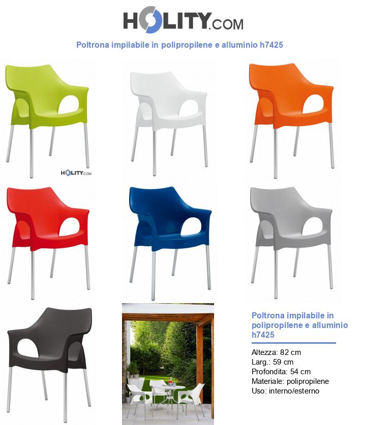 Poltrona impilabile in polipropilene e alluminio h7425