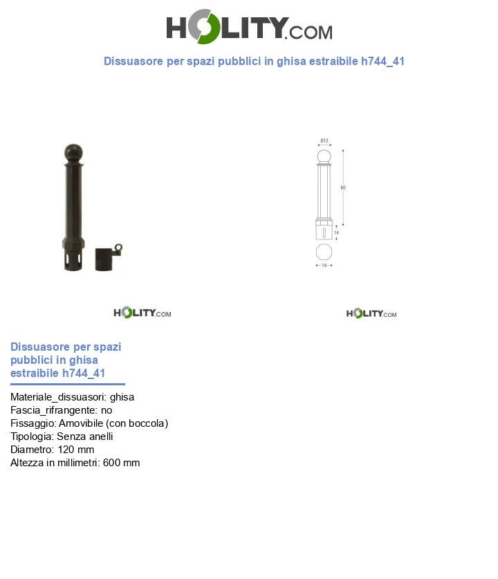 Dissuasore per spazi pubblici in ghisa estraibile h744_41