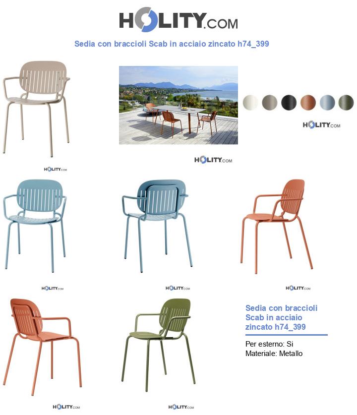 Sedia con braccioli Scab in acciaio zincato h74_399