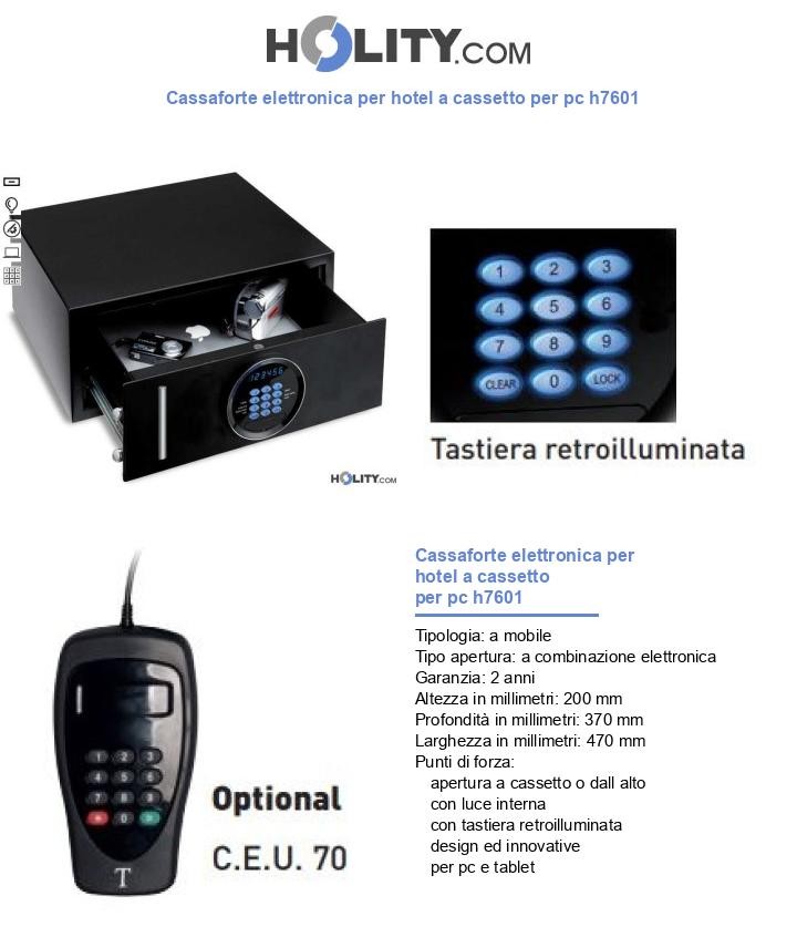 Cassaforte elettronica per hotel a cassetto per pc h7601