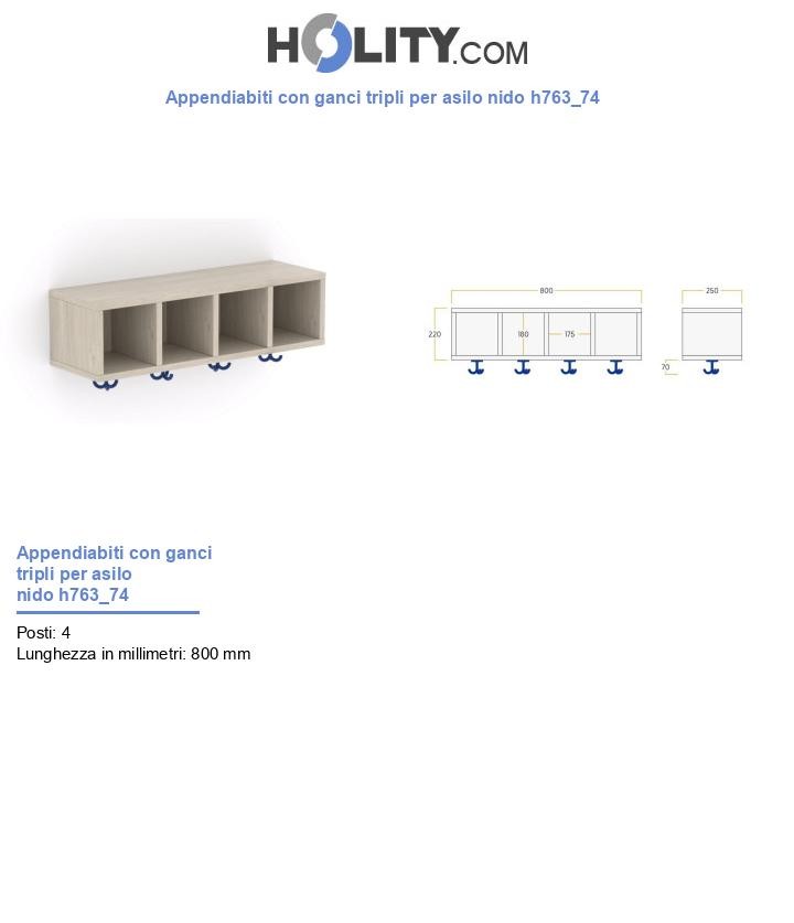Appendiabiti con ganci tripli per asilo nido h763_74
