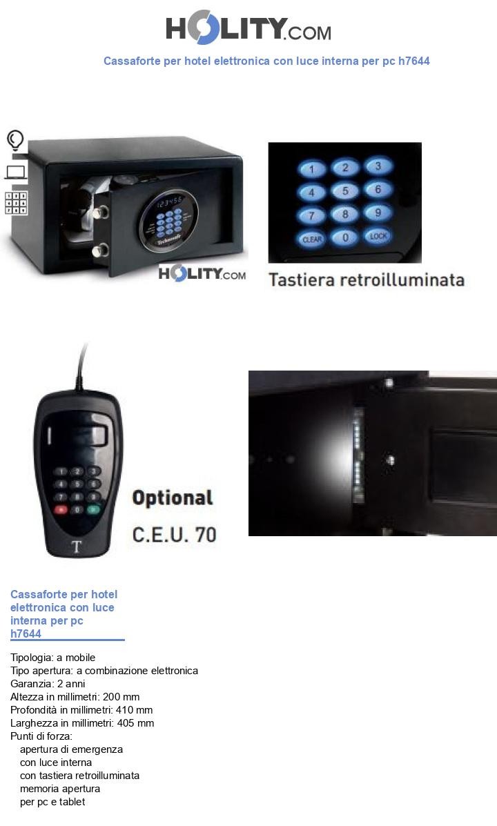 Cassaforte per hotel elettronica con luce interna per pc h7644