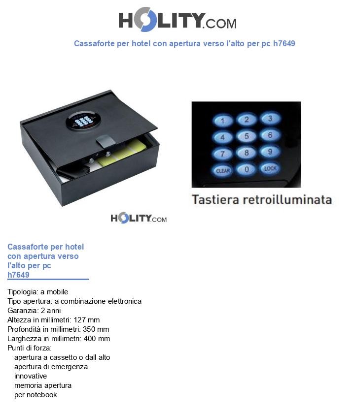 Cassaforte per hotel con apertura verso l'alto per pc h7649