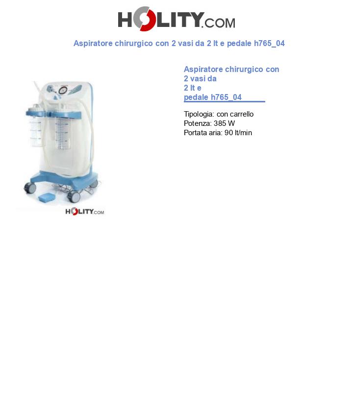 Aspiratore chirurgico con 2 vasi da 2 lt e pedale h765_04