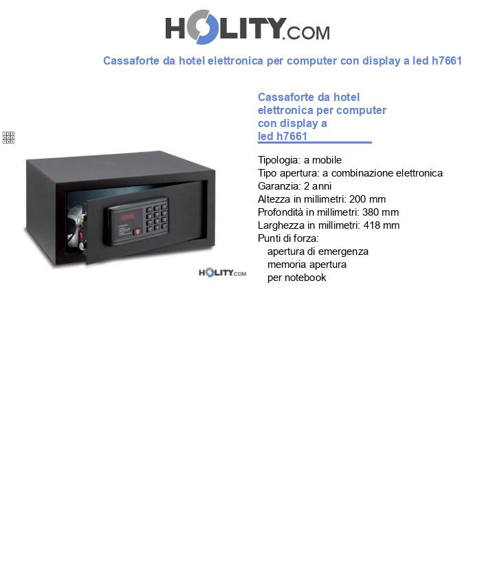 Cassaforte da hotel elettronica per computer con display a led h7661