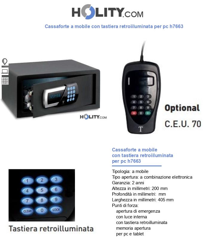 Cassaforte a mobile con tastiera retroiiluminata per pc h7663