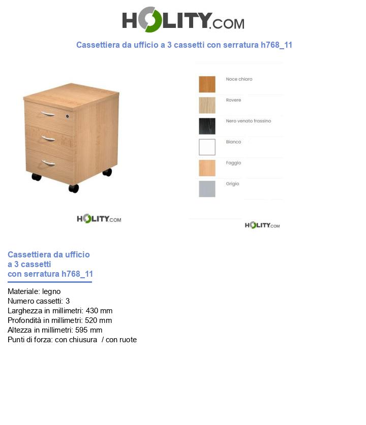 Cassettiera da ufficio a 3 cassetti con serratura h768_11