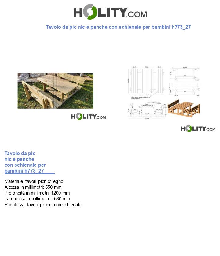 Tavolo da pic nic e panche con schienale per bambini h773_27