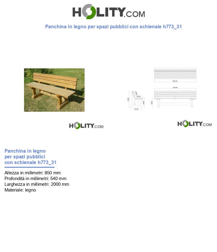 Panchina in legno per spazi pubblici con schienale h773_31