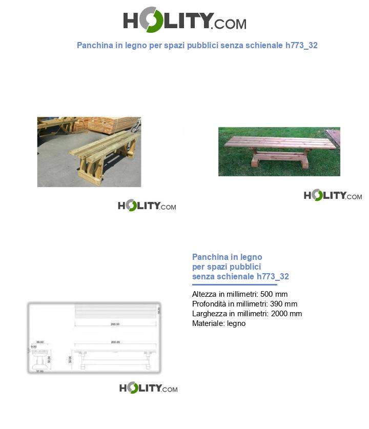 Panchina in legno per spazi pubblici senza schienale h773_32