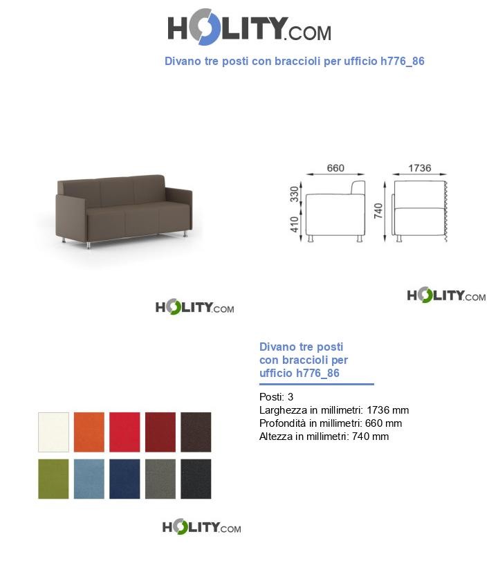 Divano tre posti con braccioli per ufficio h776_86