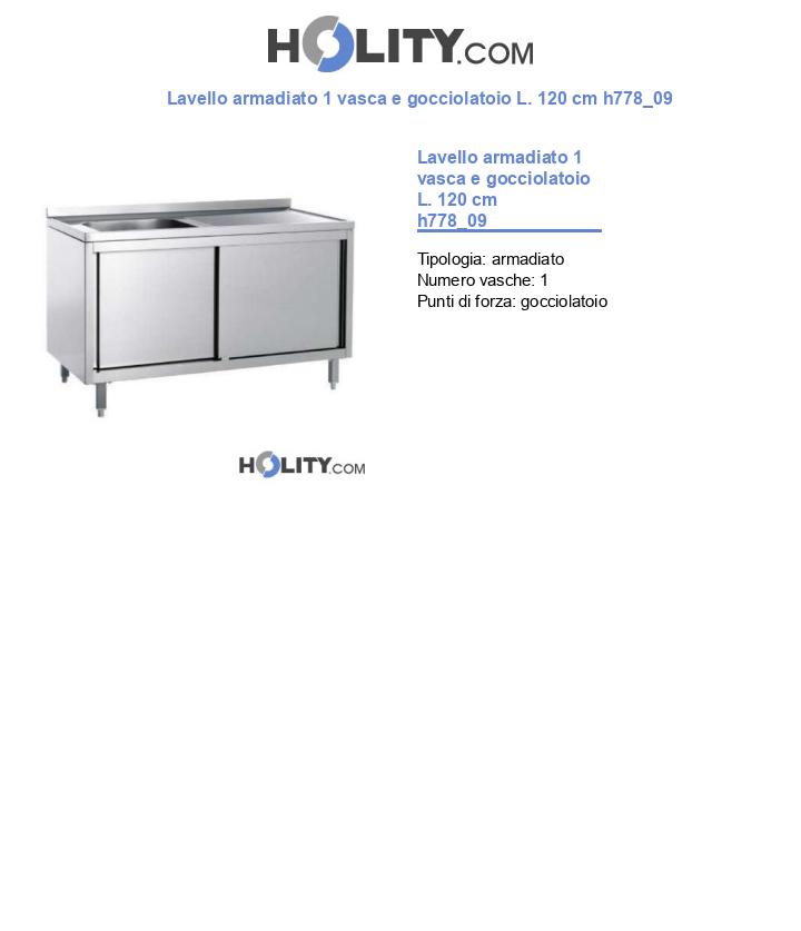 Lavello armadiato 1 vasca e gocciolatoio L. 120 cm h778_09