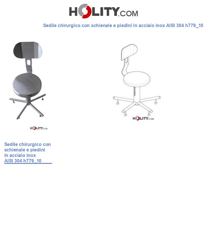 Sedile chirurgico con schienale e piedini in acciaio inox AISI 304 h779_10