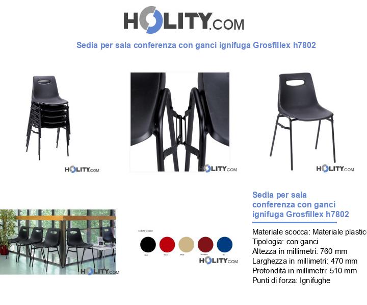 Sedia per sala conferenza con ganci ignifuga Grosfillex h7802