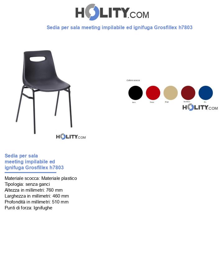 Sedia per sala meeting impilabile ed ignifuga Grosfillex h7803