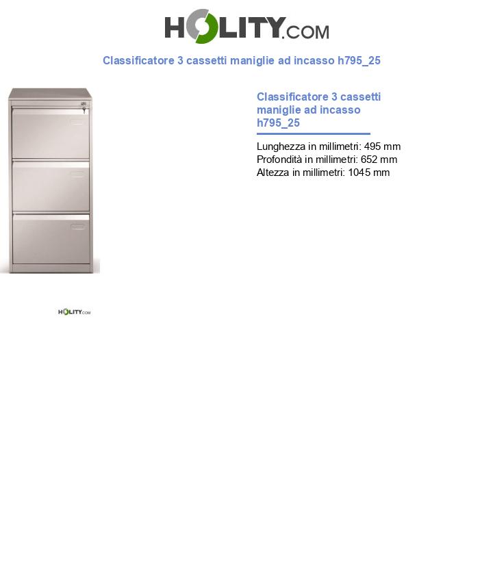 Classificatore 3 cassetti maniglie ad incasso h795_25