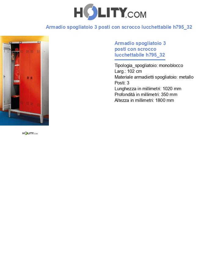 Armadio spogliatoio 3 posti con scrocco lucchettabile h795_32