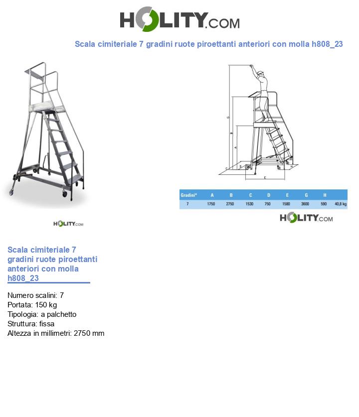 Scala cimiteriale 7 gradini ruote piroettanti anteriori con molla h808_23