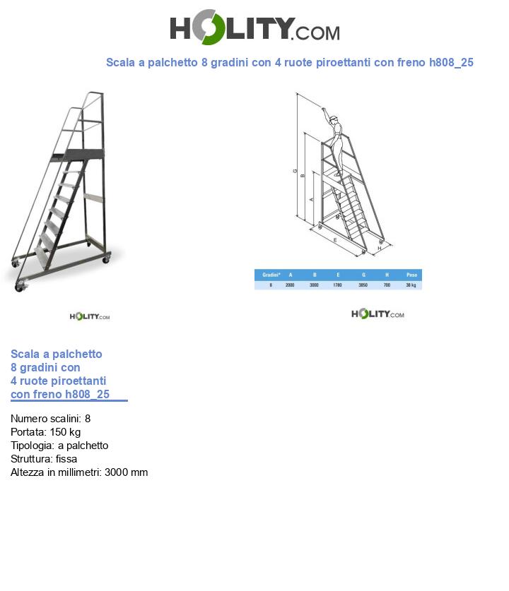 Scala a palchetto 8 gradini con 4 ruote piroettanti con freno h808_25