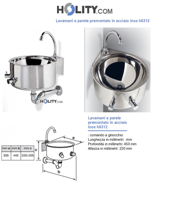 Lavamani a parete premontato in acciaio inox h8312