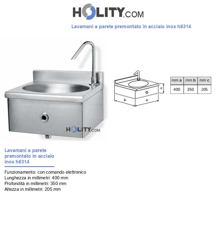 Lavamani a parete premontato in acciaio inox h8314