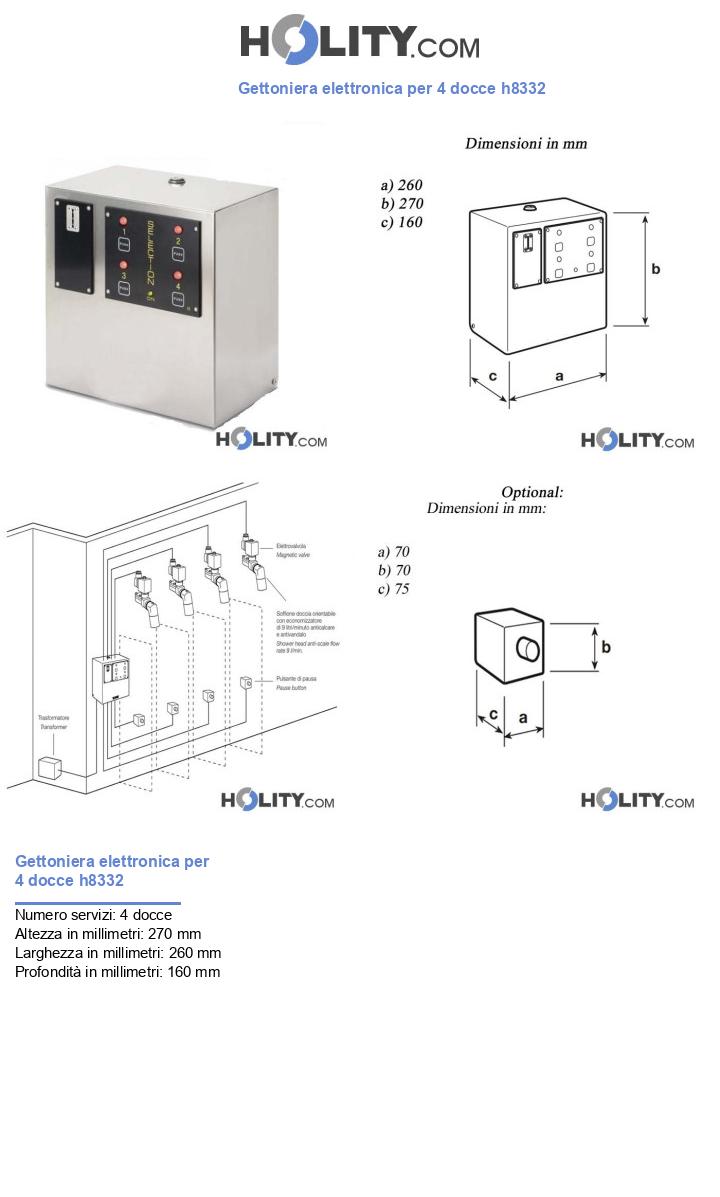Gettoniera 4 docce moneta o gettone con elettrovalvole e timer h8332