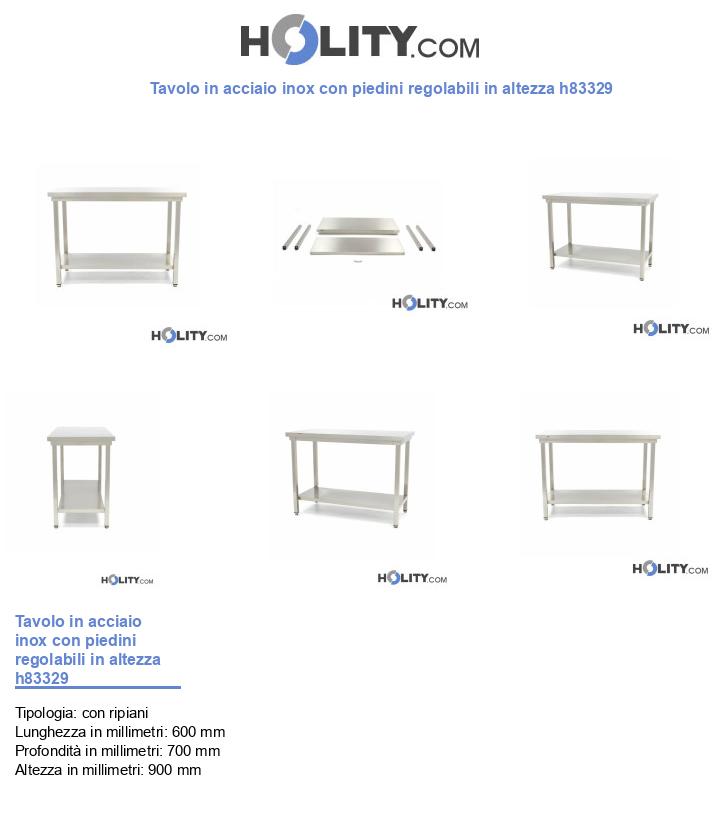 Tavolo in acciaio inox con piedini regolabili in altezza h83329
