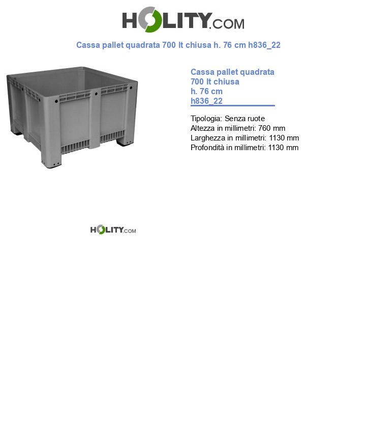 Cassa pallet quadrata 700 lt chiusa h. 76 cm h836_22