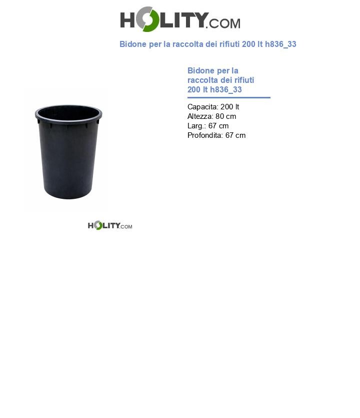 Bidone per la raccolta dei rifiuti 200 lt h836_33